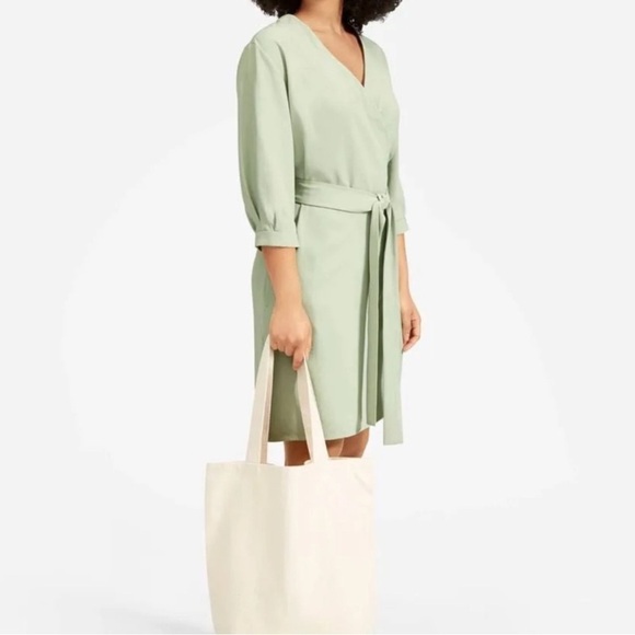 EVERLANE Light Green Japanese GoWeave Long-Sleeve Mini Wrap Dress 0 - Picture 2 of 12